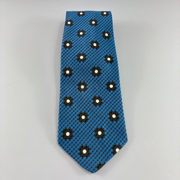 Guardsman Blue / Black Floral Men's Tie 4 1/4" x 57" Vintage - Picture 1 of 3